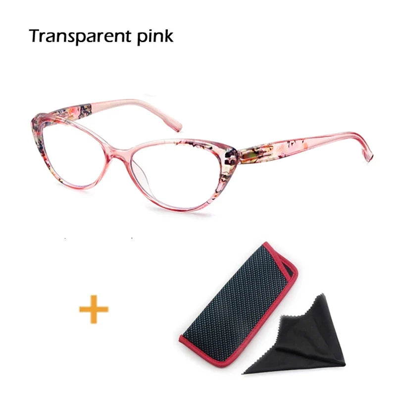 Cat's Eye Women's Anti-Blue Light Reading Glasses,, Floral Pattern Fashion Lightweight Frame, Diopter +0 ~ +4.5