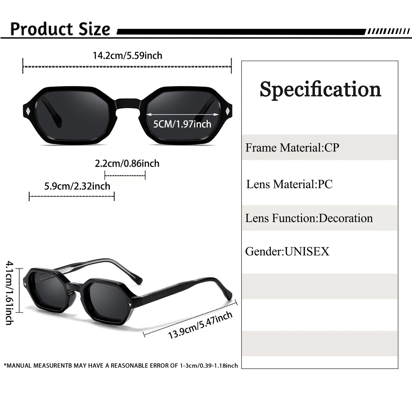 HBK New Fashion Polygon Men Sunglasses Small Frame Cupronickel Core Insert Leg Sun Glasses Outdoor Party Vacation Travel