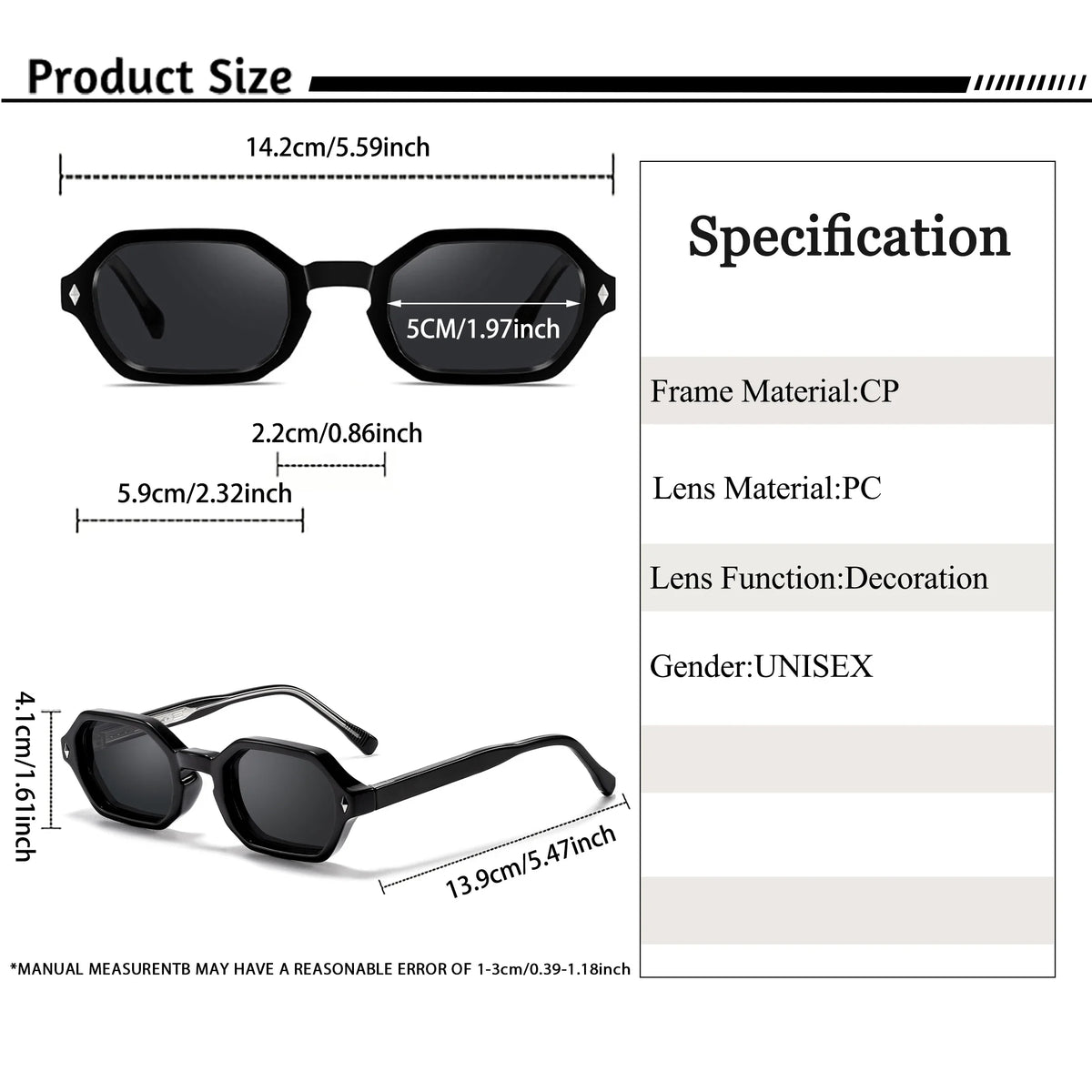 HBK Fashion Retro Polygon Men Sunglasses Small Frame Cupronickel Core Insert Leg Sun Glasses Outdoor Party Vacation Travel