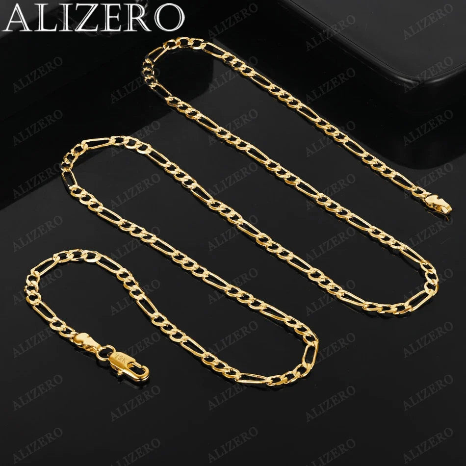 Alizero 18K Gold 4MM Figaro Chain Necklace Fashion Hip Hop Punk