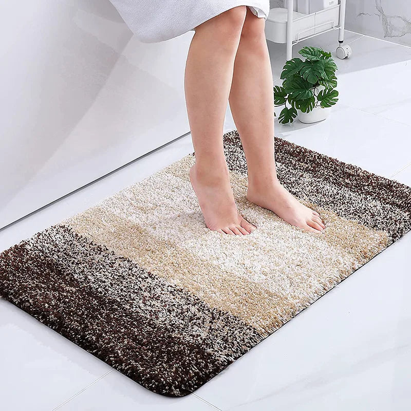 VIKAMA Gradient Stripes Imitation Cashmere Bathroom Floor Mats Anti-Slip Wear-Resistant Bathroom Mats Home Decoration
