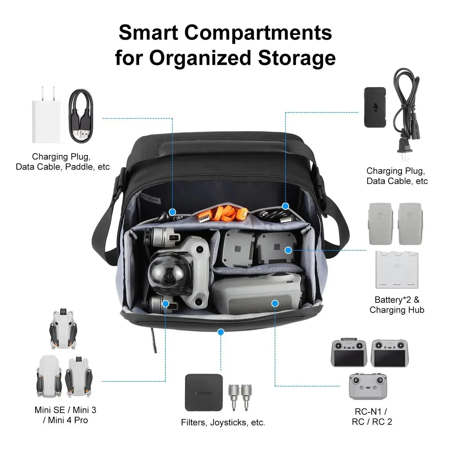 Drone Storage Bag Photography Camera Crossbody Shoulder Bag Waterproof PU Fabric For DJI Mini Series / Osmo Pocket Series