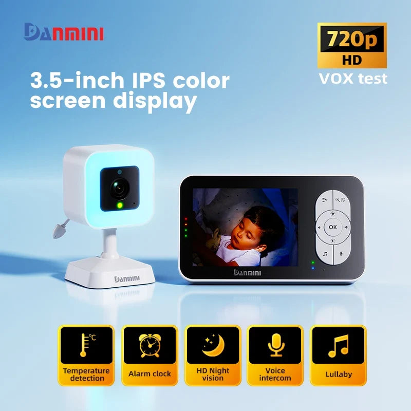 DANMINI New 3.5' RGB Night Light Baby Monitor with Night Vision Temperature Detection Voice Intercom Baby Nanny Security Camera
