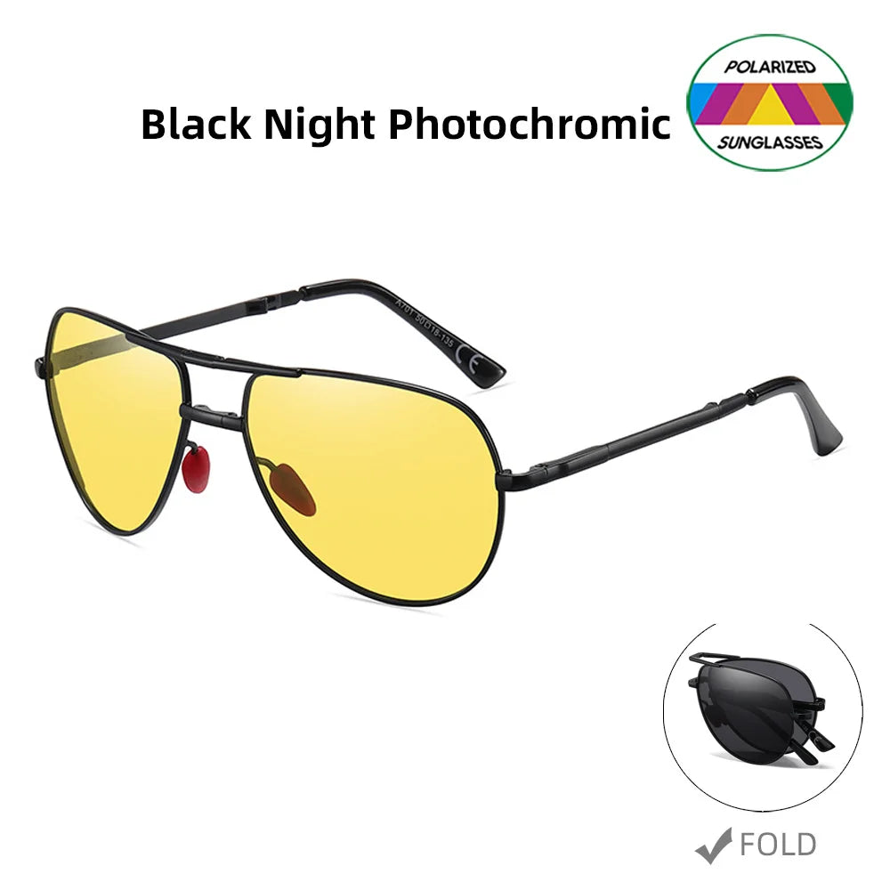 VIVIBEE Metal Pilot Black Folding Sunglasses Polarized Men Titanium Shades Women Aviation UV400 Designer Mirror Blue Sun Glasses