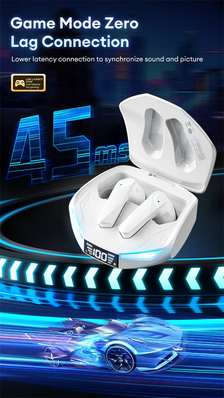 Lenovo XT53 Gaming Headset LED Digital Display Wireless Sport Earbuds HD Call Low Latency Headphones Waterproof GM2 Pro Upgraded