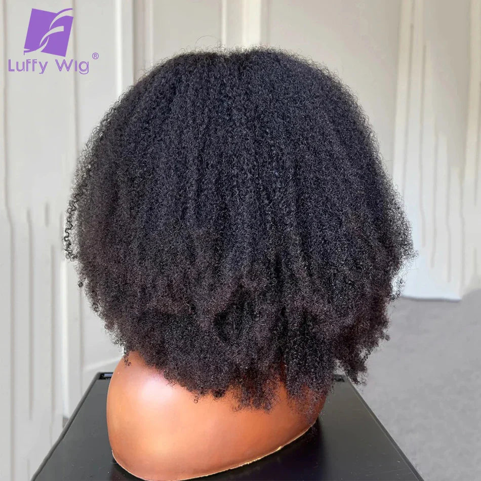200 Densidad Peluca en forma de V Afro Rizado Kinky Cabello Humano Peluca de Parte en V Corta Rizada Sin Pegamento Sin Dejar Fuera Nuevas Pelucas en Forma de U para Mujeres
