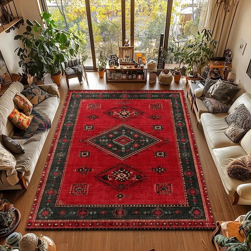 RAKKS Retro Red Persian Carpet / Turkish Area Rug Non-slip Living Room Decor Sofa Rug Bedroom Bedside Rug Kitchen Floor Mat