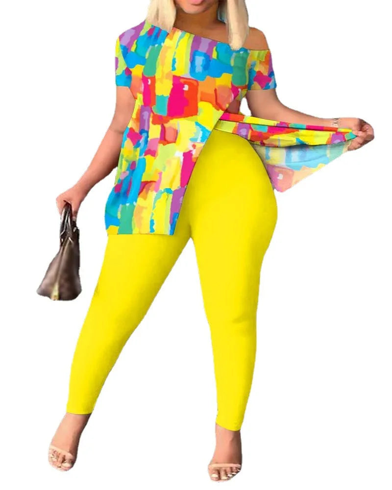 Spring Summer Printing Fashion New Suit 2-piece set Women