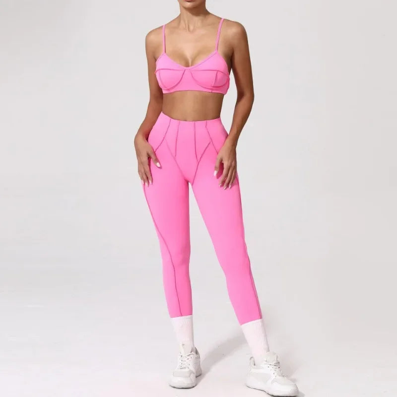 2-Piece Yoga Set – Open Back Sports Bra & High Waist Shorts