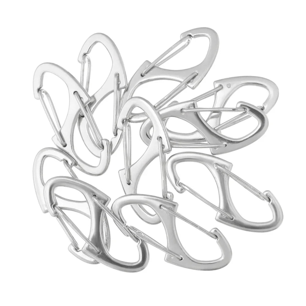 10PCS Stainless Steel Backpack Buckle S Type Handmade Carabiner with Lock Silver Necklace Clasps Jewelry Accessories