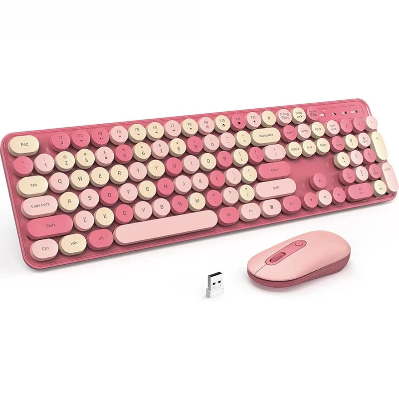 Wireless Keyboard Mouse Set High-Looking Girl Silent Office retro Cute Pink