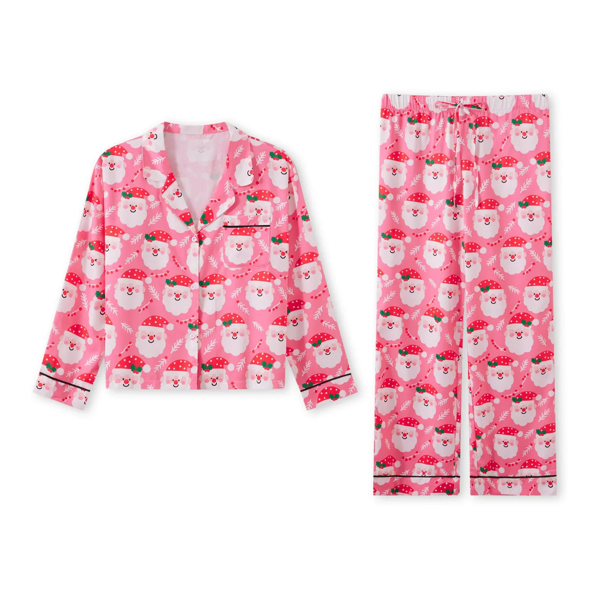 Women’s 2025 Christmas Pajamas Set Long Sleeve Oversized Button Down Shirt and Long Pants Two Pieces Loungewear