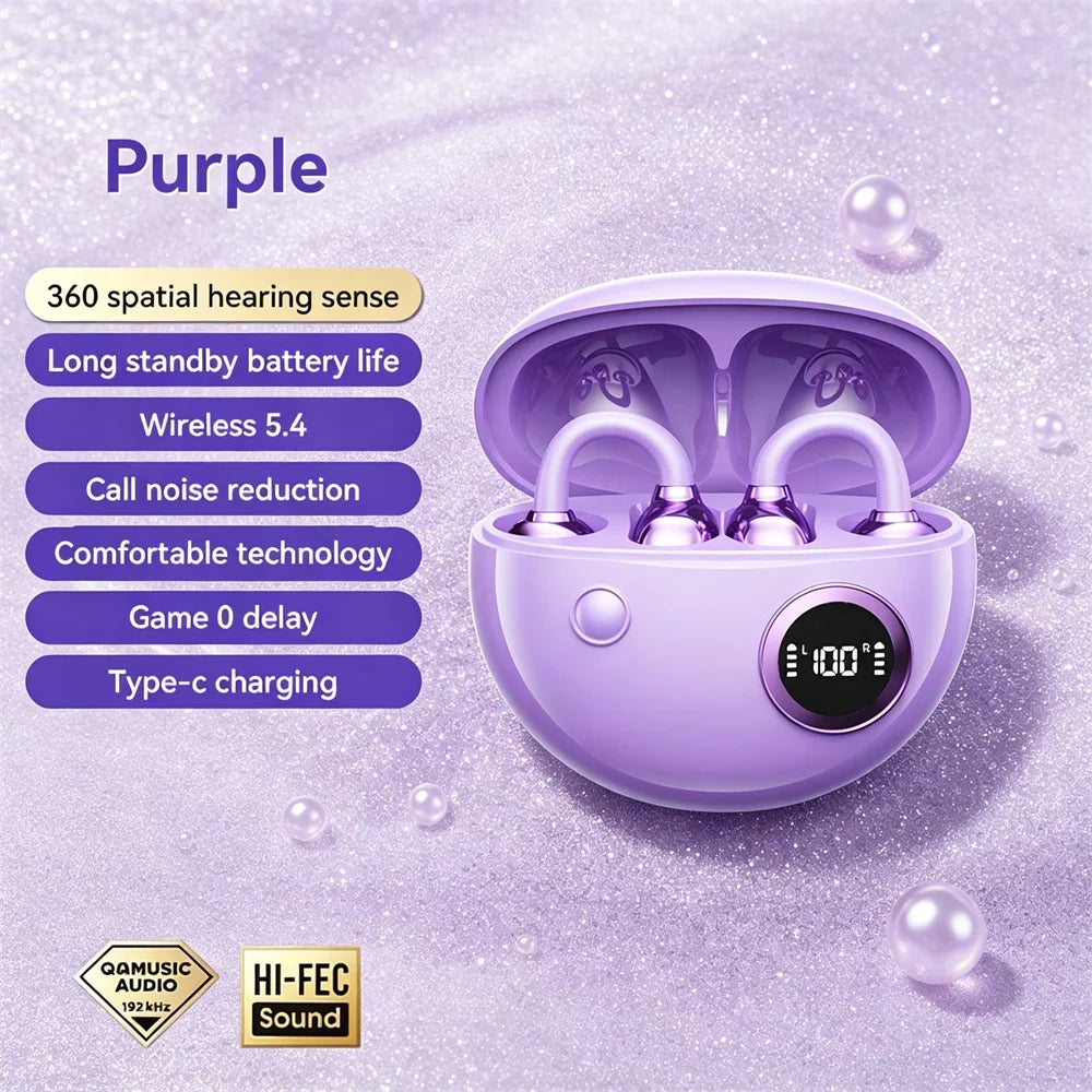 Open Wireless Earphone Fashion Plated Ear Clip Bluetooth Headset 9D Surround Stereo 0 Delay Long Battery Life Game Condenser Mic
