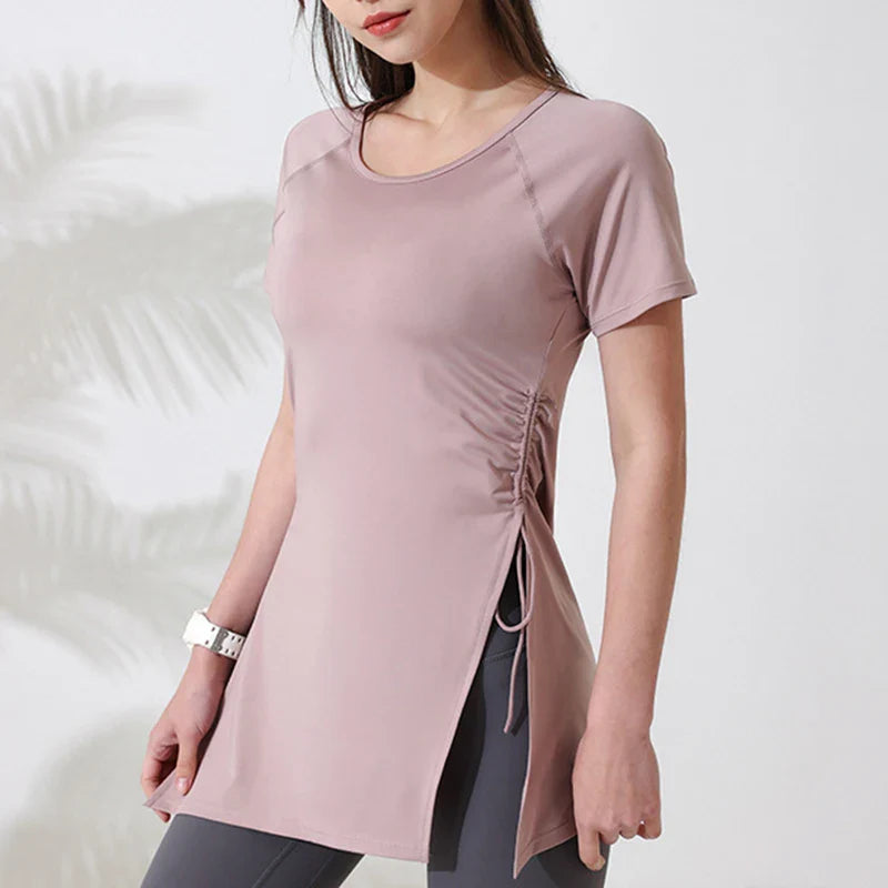 Top de yoga FlexFit para mujer con jaretas laterales