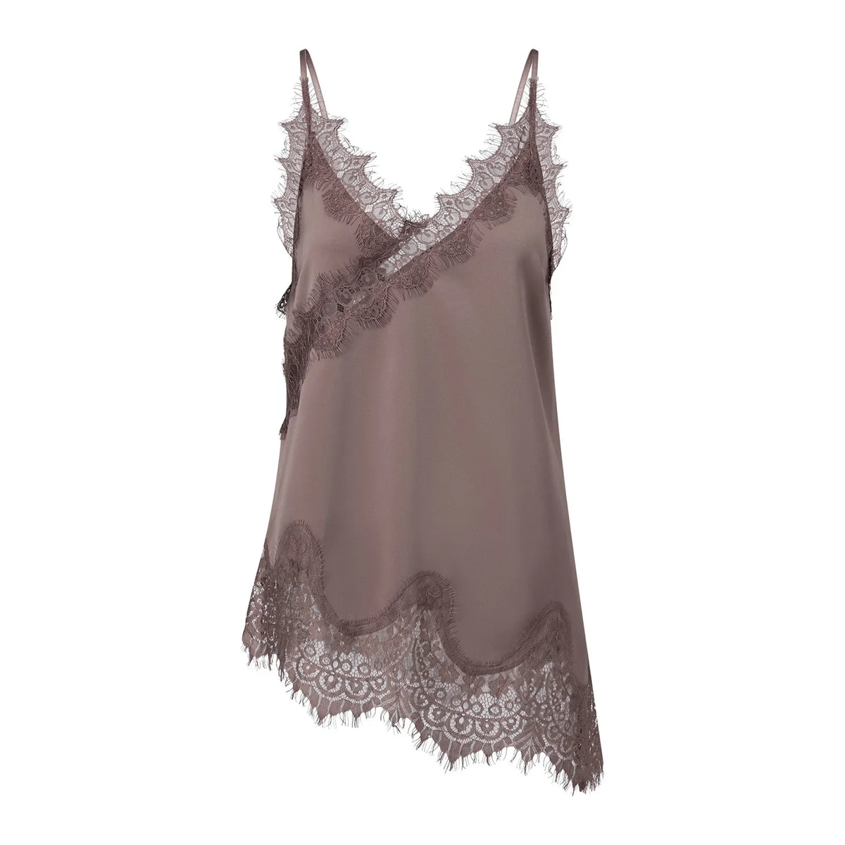 Women Summer Solid Color Lace Trimmed Camisole Fashion Spaghetti Strap Tank Top with Scalloped Hem