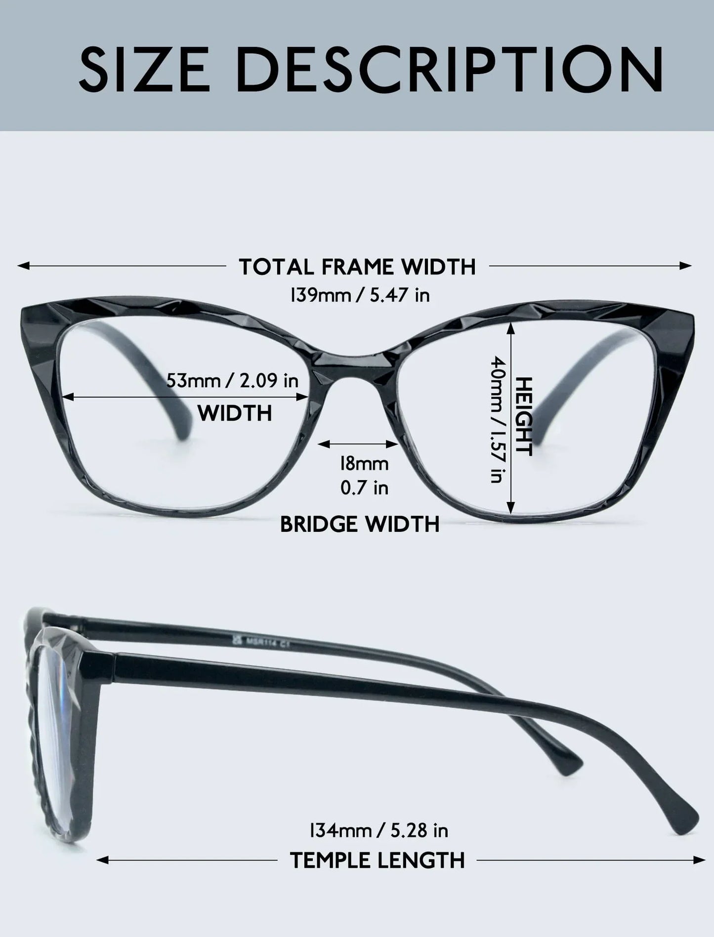 MODFANS Gradient Cat-Eye Polygonal Blue Light-Blocking Reading Glasses, Geometrically Cut Clear PC, for Women, +0.5 to +4.0.