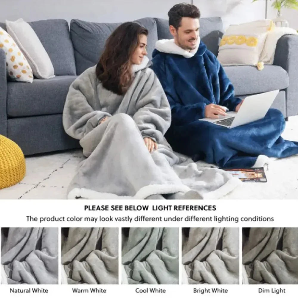 180cm Super Long Flannel Blanket Pyjamas with Sleeves Winter Hoodies Sweatshirt Women Men Pullover Fleece Giant Oversized Outdoo
