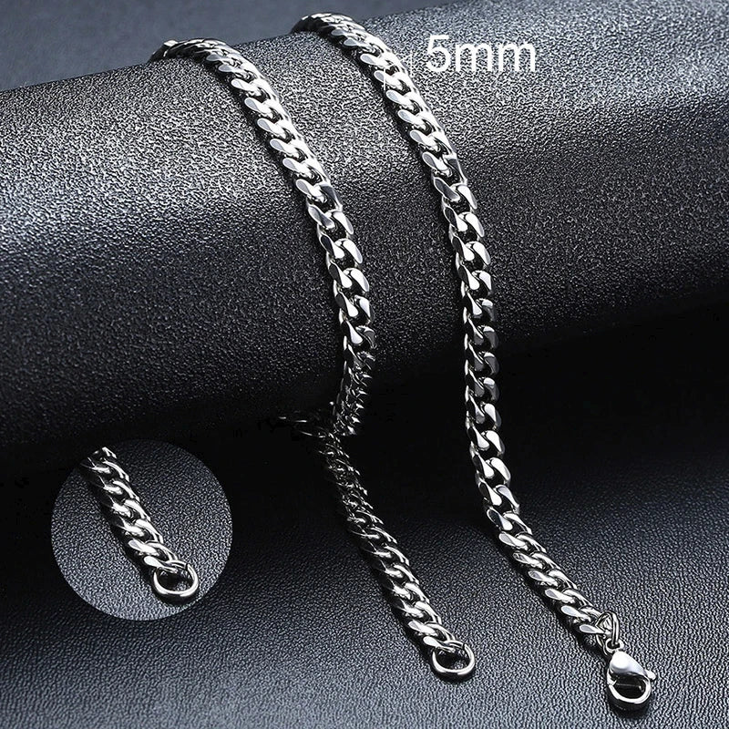 3-11mm Classic Cuban Chain Necklace for, Silver Black Gold Grey Color
