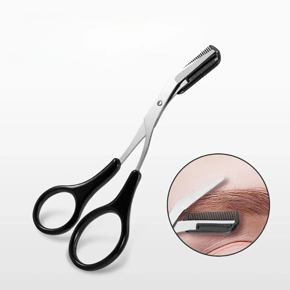 Stainless Steel Eyebrow Trimming cissors with built-in Comb Pink/White/Black SPrecise Grooming Tool Creating Perfect Eyebrows