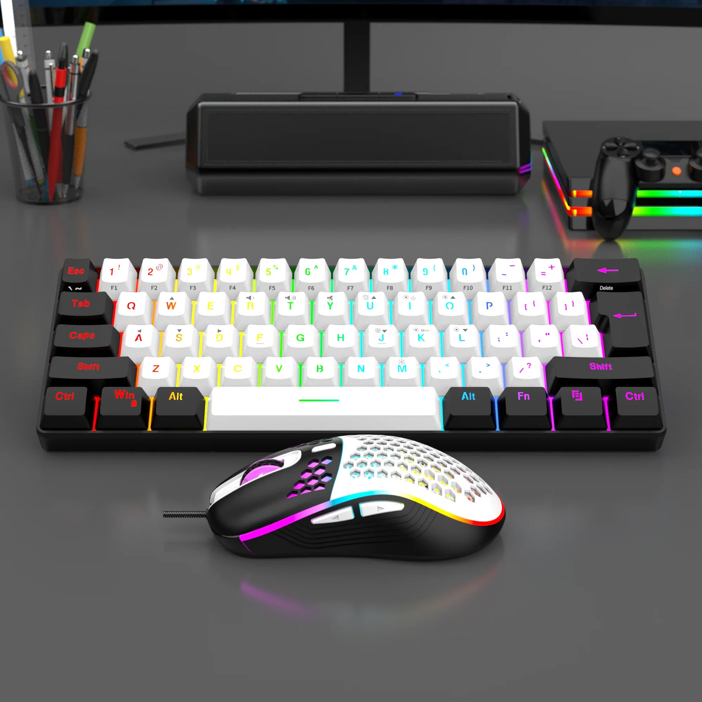 Wired 61-Key Mini Keyboard and Mouse Combo with RGB Backlight - Keyboard Mouse Set for Desktop or Laptop Computers