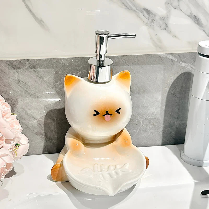 Dispensador de loción y jabonera de gato Kawaii