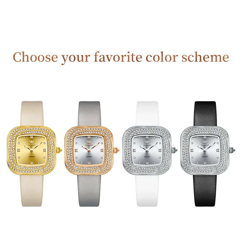 Women's Square Crystal Bezel Leather Watch