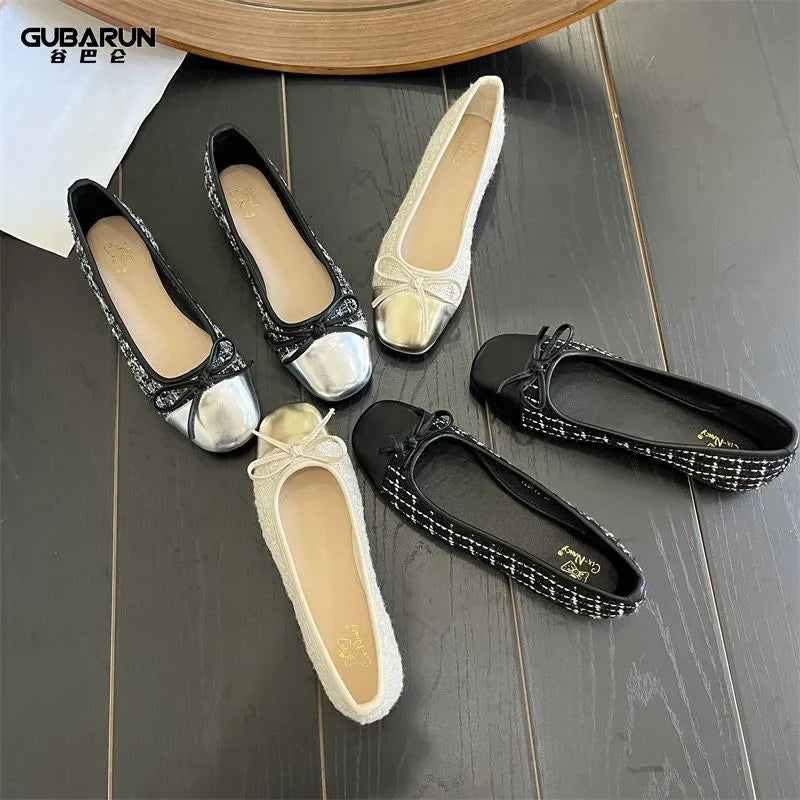 Women's Shoes Autumn New Ballet Shoes Leather Round Head Women's Shoes Flat Casual Classic Breathable Style Ladies Single Shoes