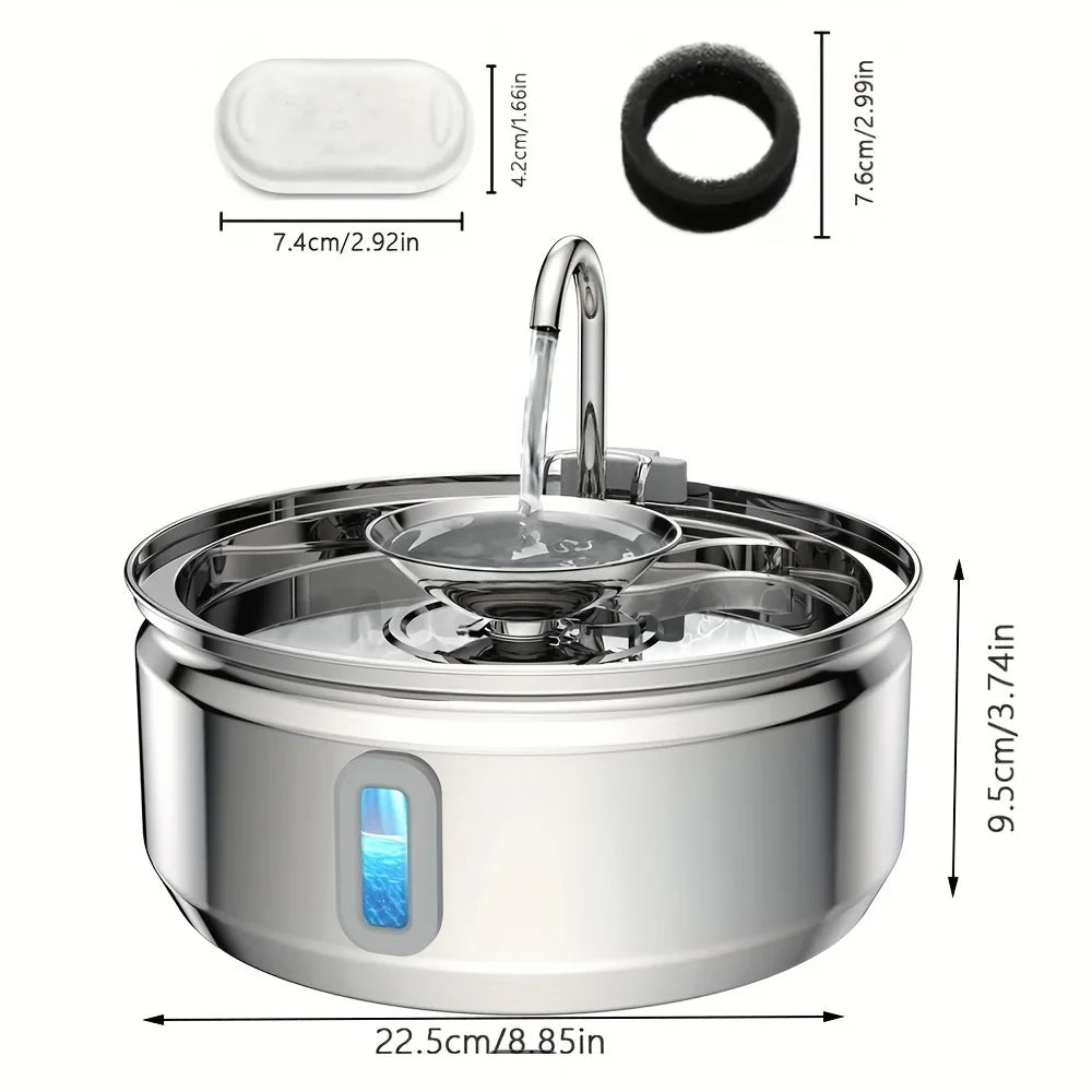 3L Stainless Steel Faucet Cat Fountain Visible Water Level Cats Water Fountain Ultra Quiet Pump Automatic Pet Fountain Bowl