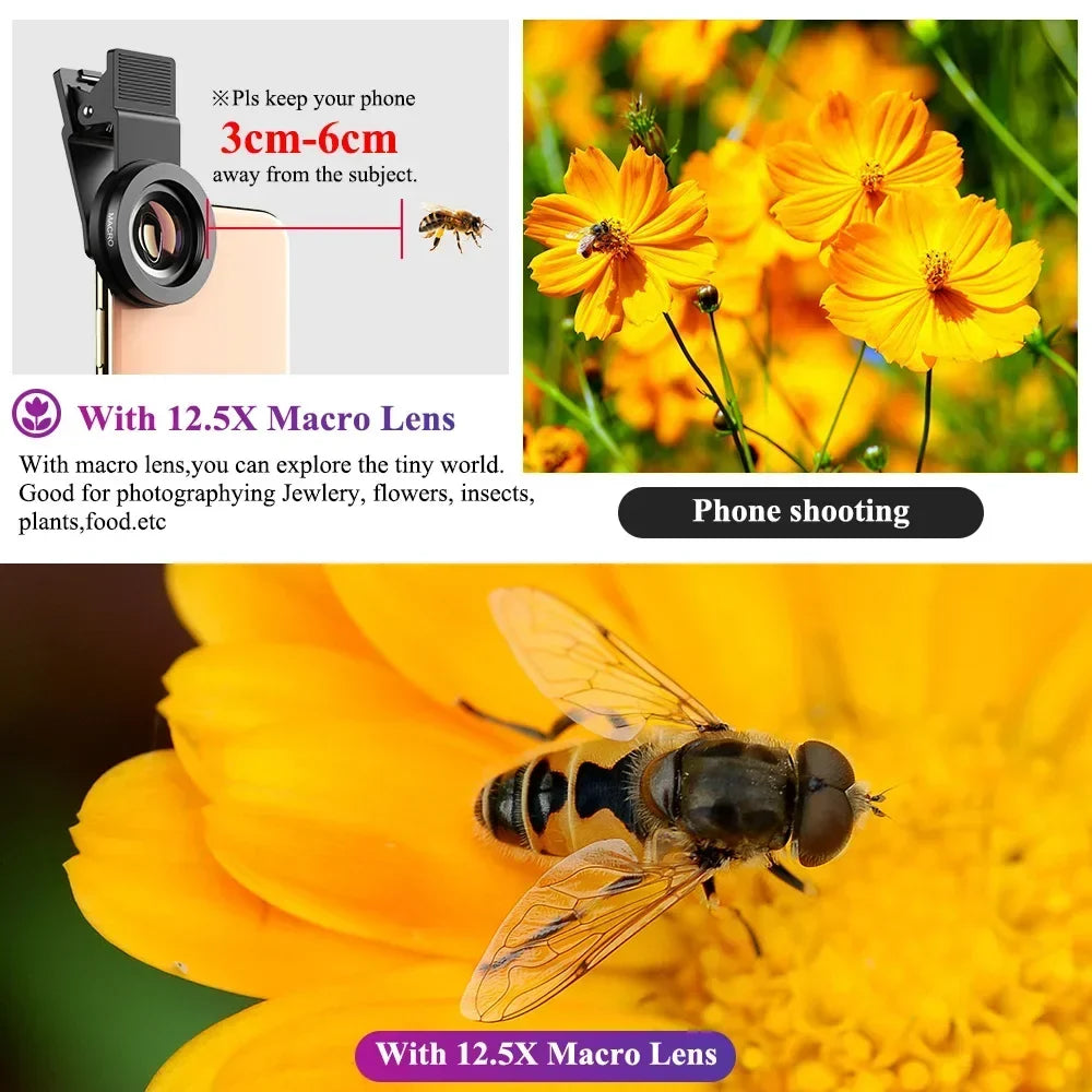 2 In 1 Clip-on Fish Eye Magnifiers Mobile Phone Lens Professional Mobile Phone Camera Lenses 15X Macro 0.45X Super Wide Angle