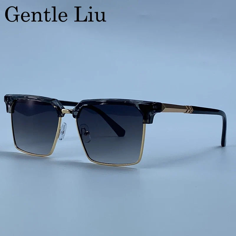 2026 Luxury Designer Square Sunglasses Men Classic Vintage Black Gold Metal Frame Sun Glasses Steampunk Driving Eyewear Shades
