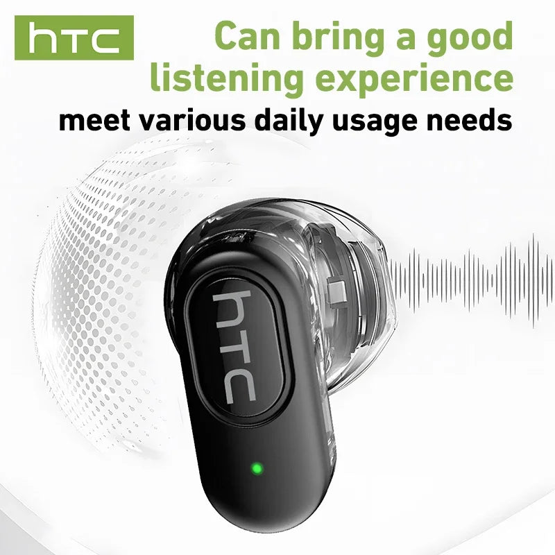 HTC NE51 Bluetooth Earphones TWS Mini EarBuds Sports Wireless Headphones Smart Noise Reduction Earbuds Green Black