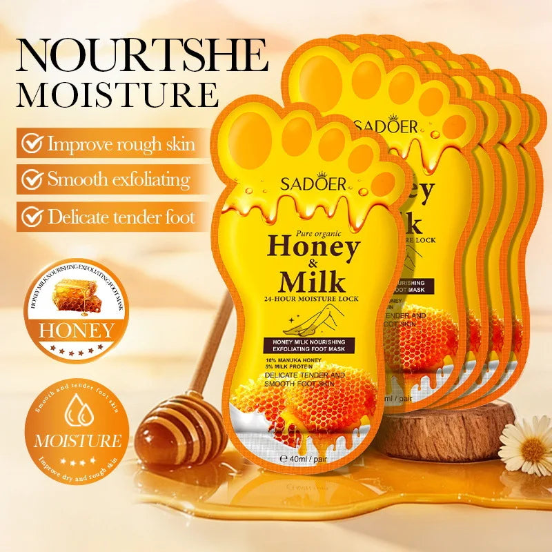 5 Pairs SADOER Honey Milk Nourishing Exfoliating Foot Mask Improves Rough Skin Smooths And Delicately Tenders Feet Skin Care