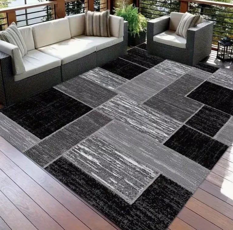 This Is a Large Area Rug with a Black Base Featuring a Geometric Pink Oval Texture Made of Golden Diamond Carpets