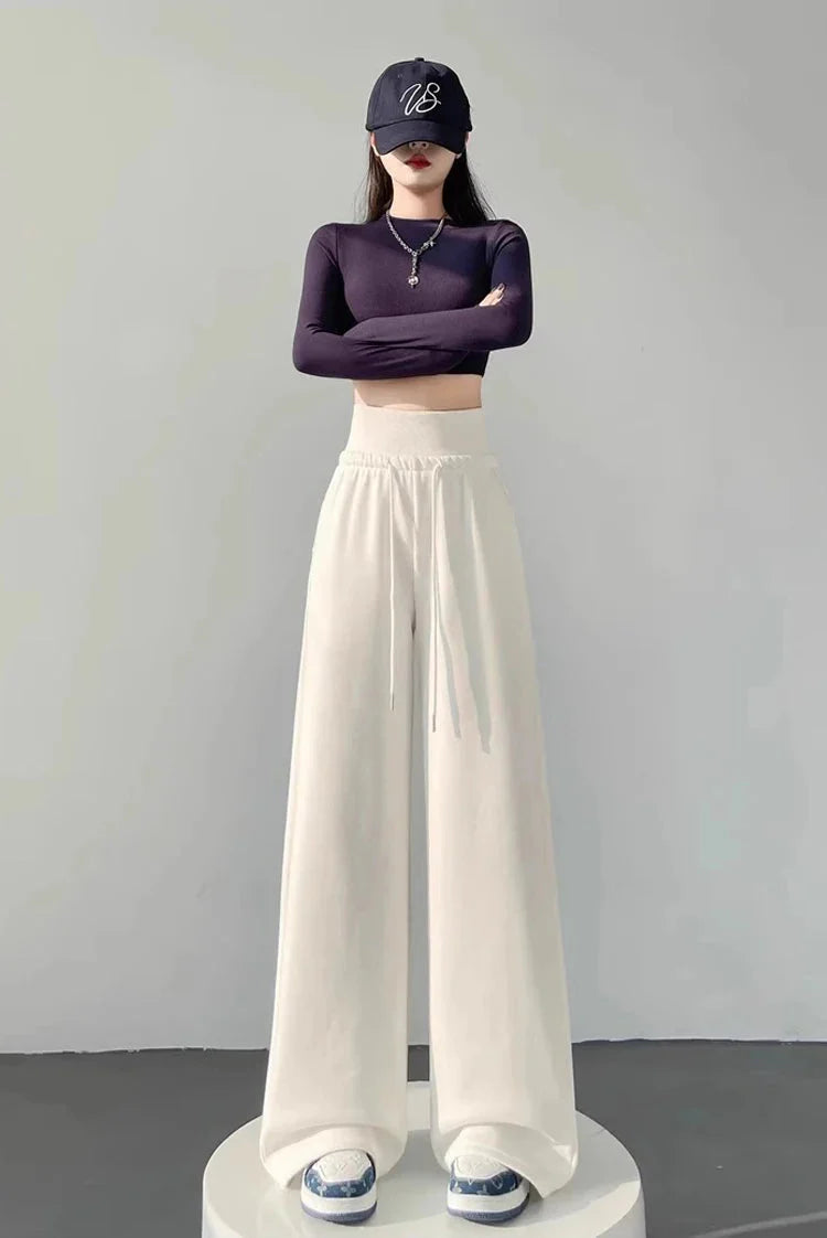 Pantalones rectos anchos de cintura alta sueltos grises para mujer