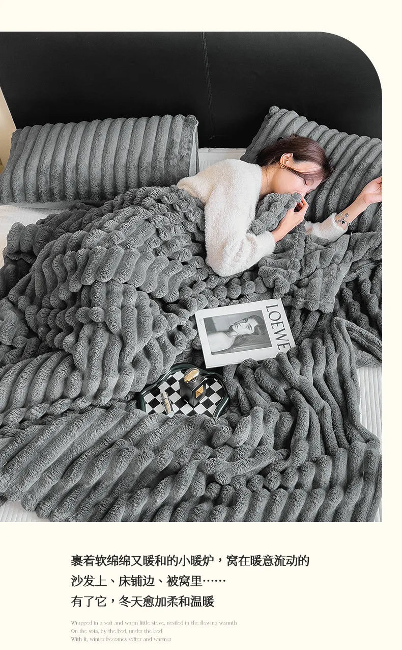 2025 autumn and winter new solid color imitation rabbit fur blanket thickened blanket drawn milk fleece blanket,  no pillowcase