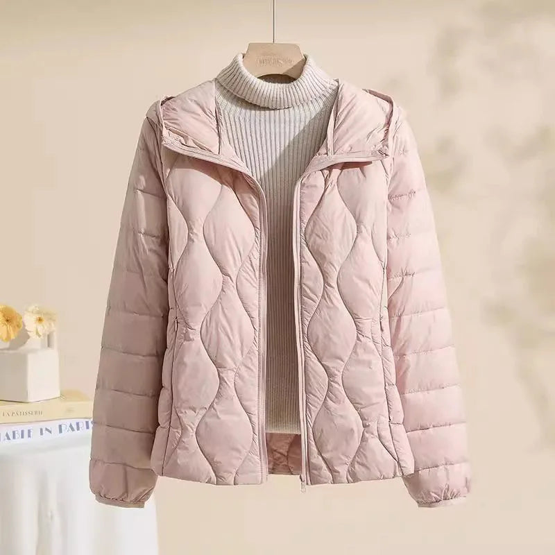New Plus Size Lightweight Women Down Jacket Hooded White Duck Down Warm Thin Coat Korean Style Puffer Jacket Woman JK-092