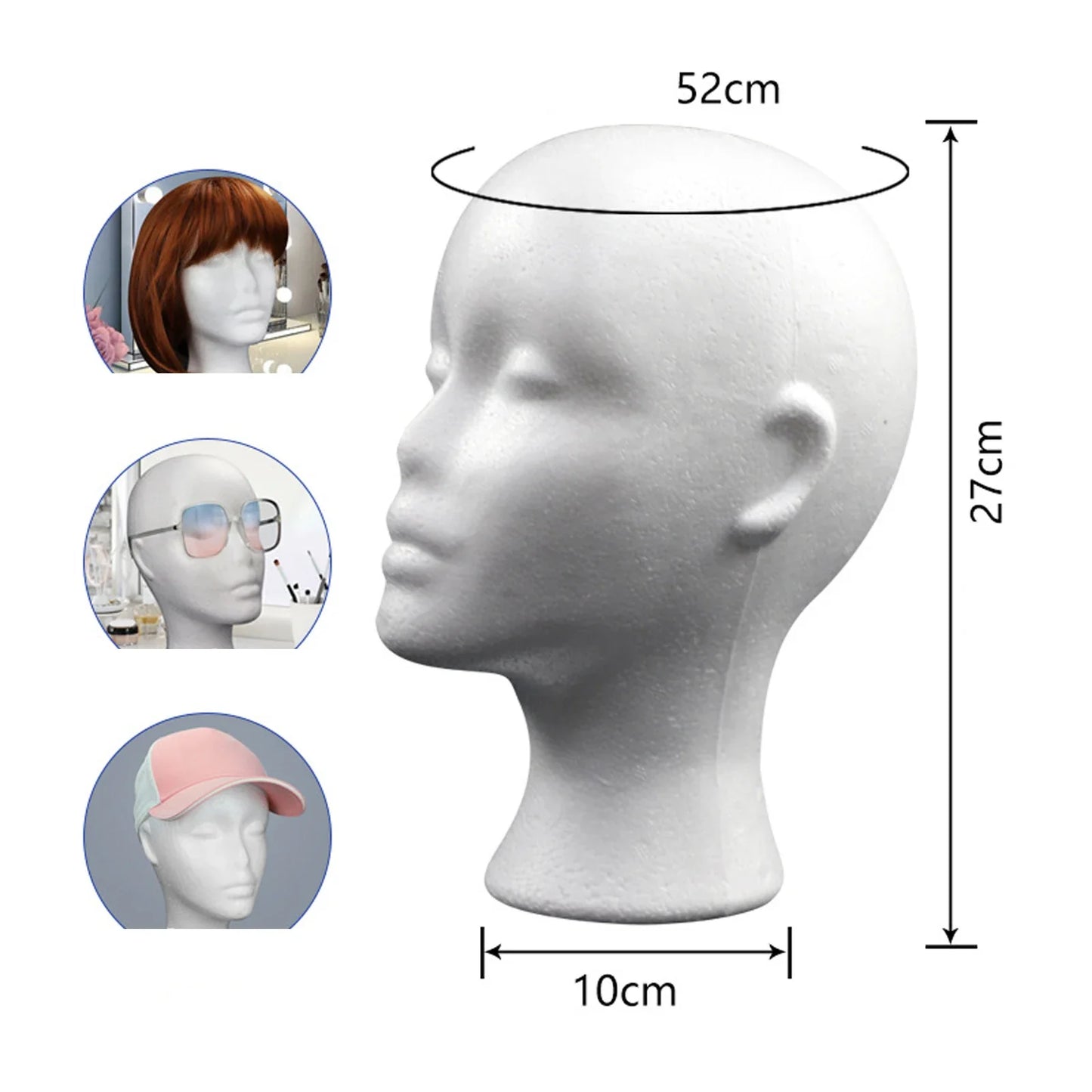 Maniquí de cabeza de espuma de poliestireno de 19.5 pulgadas para pelucas de mujer, para estilizar, modelar y exhibir pelucas, sombreros y postizos de mujer