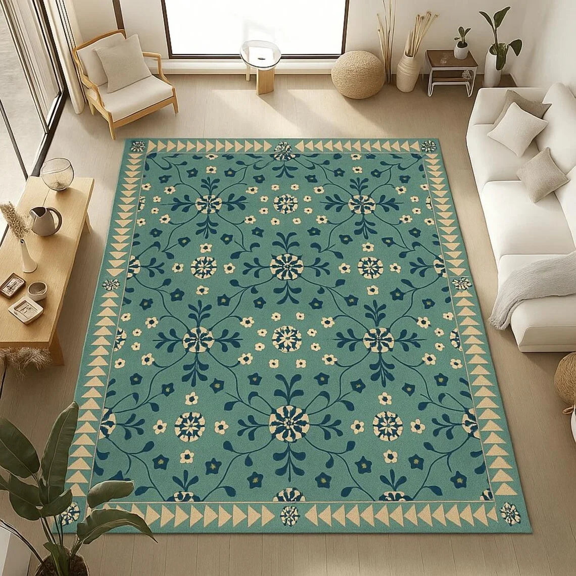 Red Oriental Area Rug Washable Geometric Polyester Carpet Bohemian Ethnic Style, Household Bedside Mat