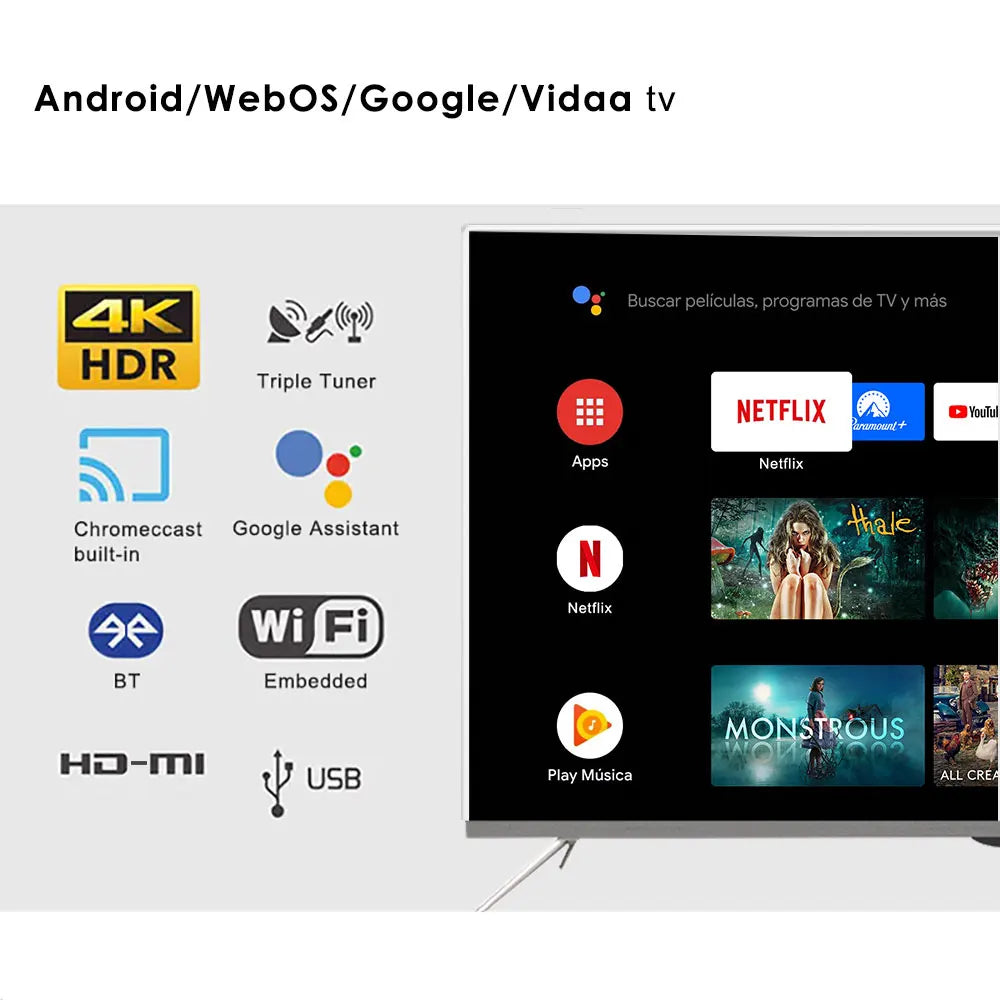 OLED TV 50 55 65 75 Inch Ultra Slim 4K Flat Screen Television Android 14 Smart TV