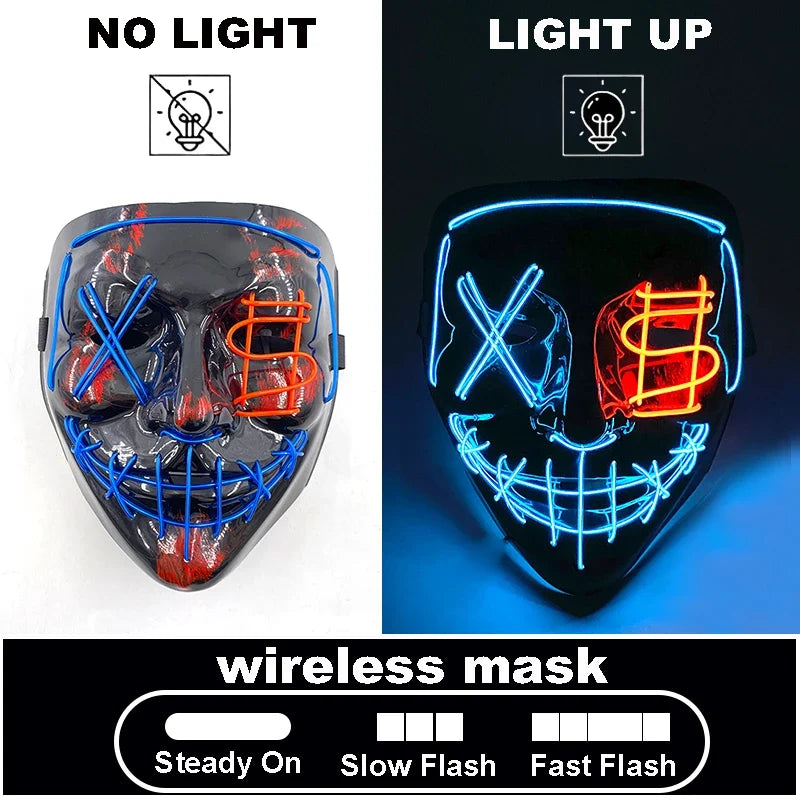 LED Light Up V For Vendetta Mask Anonymous Luminous Full Face Mask Glow In Dark Party Rave Halloween Cosplay Costume Props