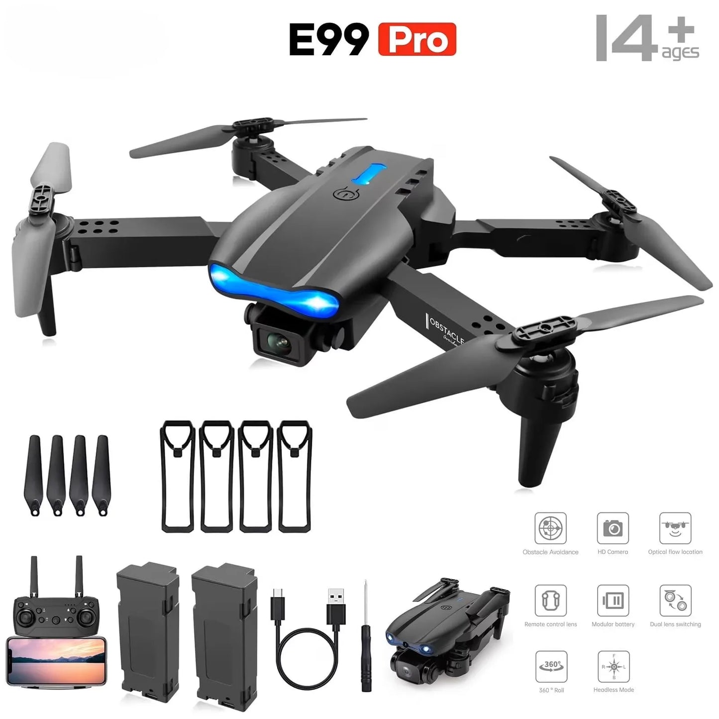 The 2026 Upgraded E88PRO MAX Foldable Drone Features Dual Cameras, Extra Batteries, an 8K Screen for Remote Control, and One-click Return-to-home Functionality. Suitable for Beginners, It's an Ideal Independence Day or Holida