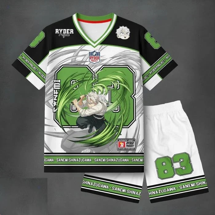 Demon Slayer Shinobu Kocho #67 Jersey 2-Piece Set Men's Anime Butterfly Wing Short Sleeve Tee and Shorts Casual Streetwear