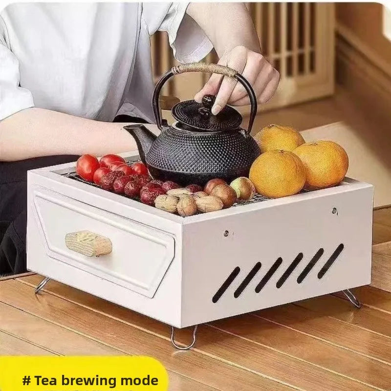 Camping Courtyard BBQ Grill Outdoor Portable Charcoal Barbecue Rack Square Camping Fire Basin Foldable Picnic Barbecue Tool
