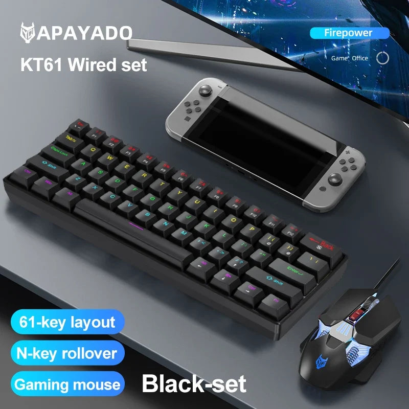 Mechanical keyboard and mouse set, 60% Portable Mini Wired Keyboard and Mouse combos, 61 Keys Phantom RGB keyboard and mouse kit