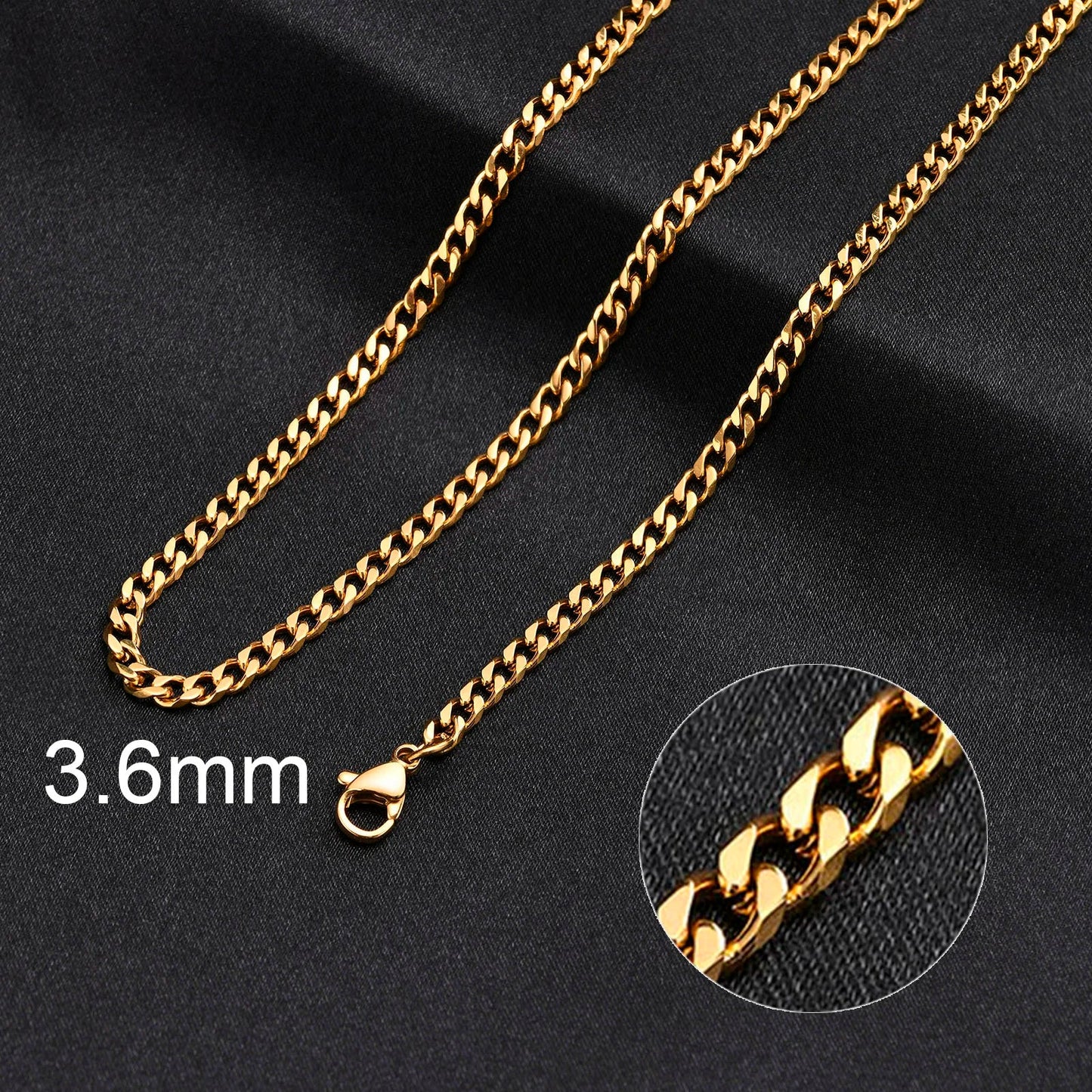 3-11mm Classic Cuban Chain Necklace for, Silver Black Gold Grey Color
