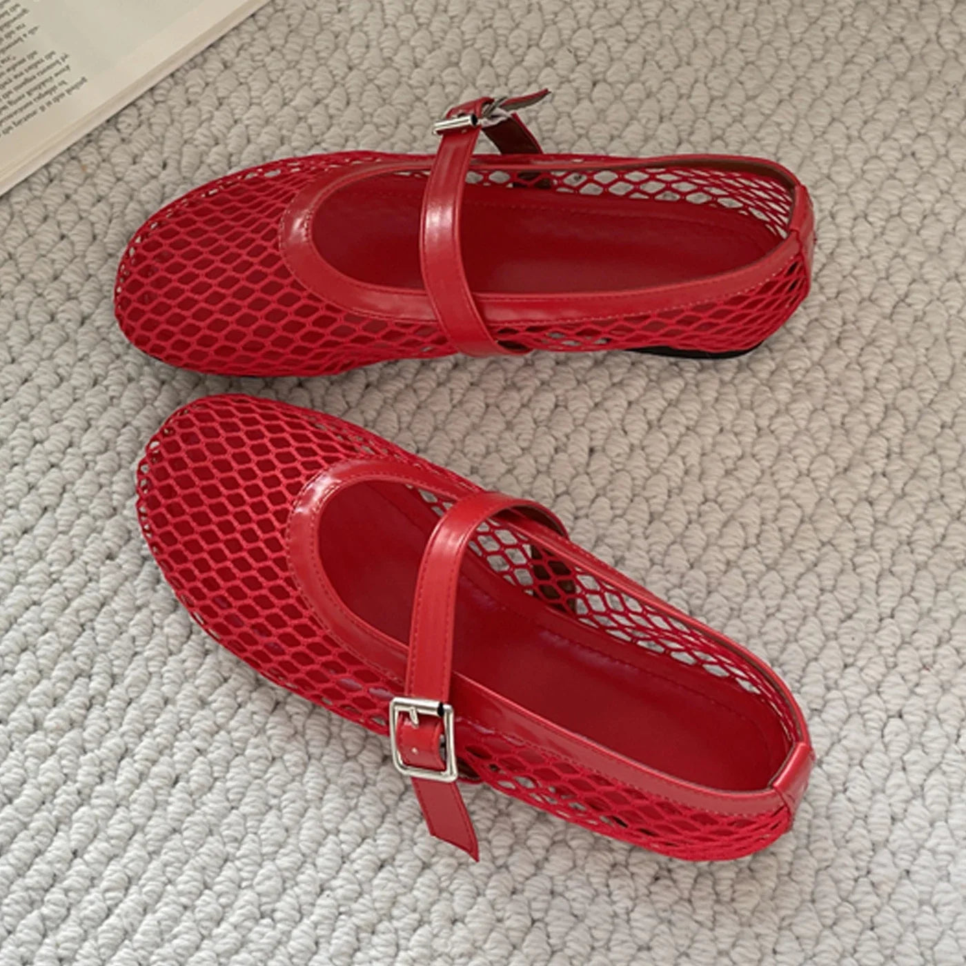 Aneikeh Summer Fishing Net Flat Bottom Sandals Hollow Design Fashio Low Cut Shallow Comfortable Beach Roman Women Shoes