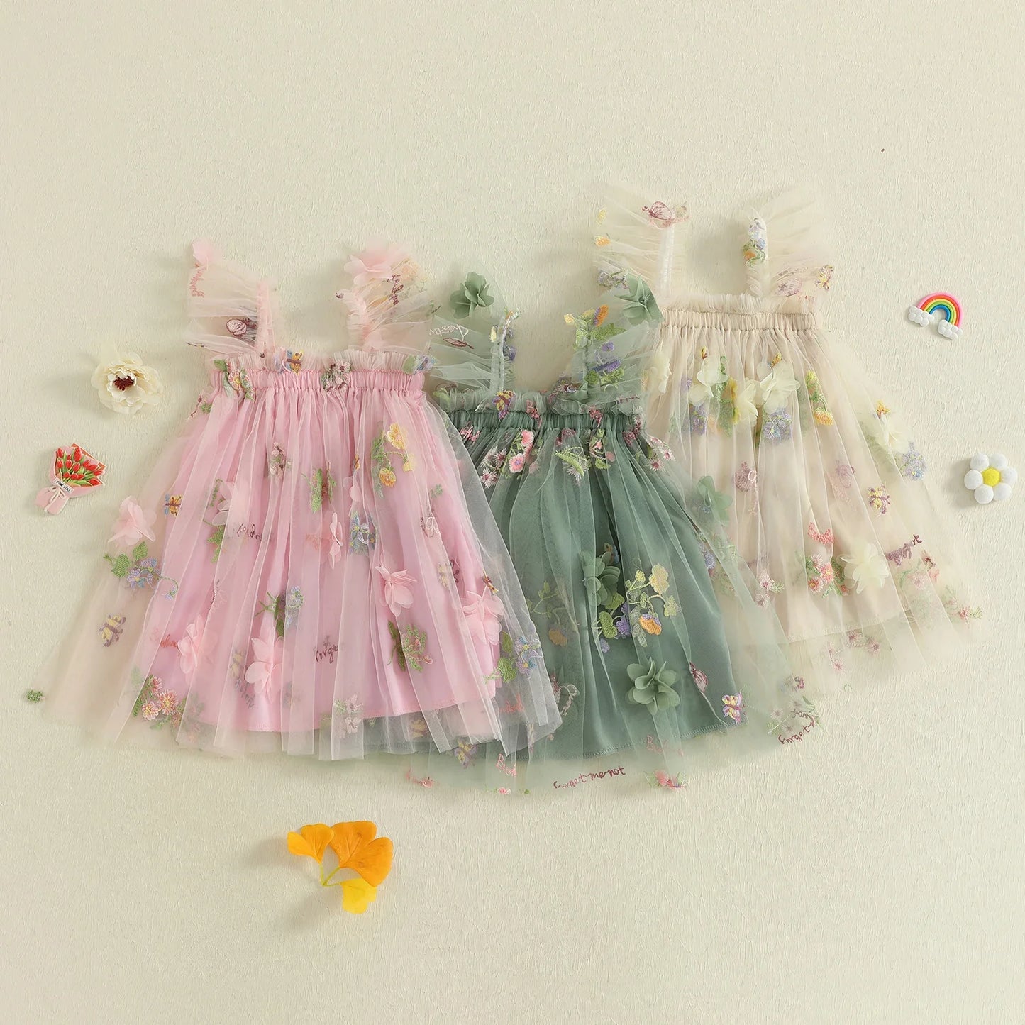 Baby Girl Square Neck Floral Embroidery Lovely Dress Kid Princess