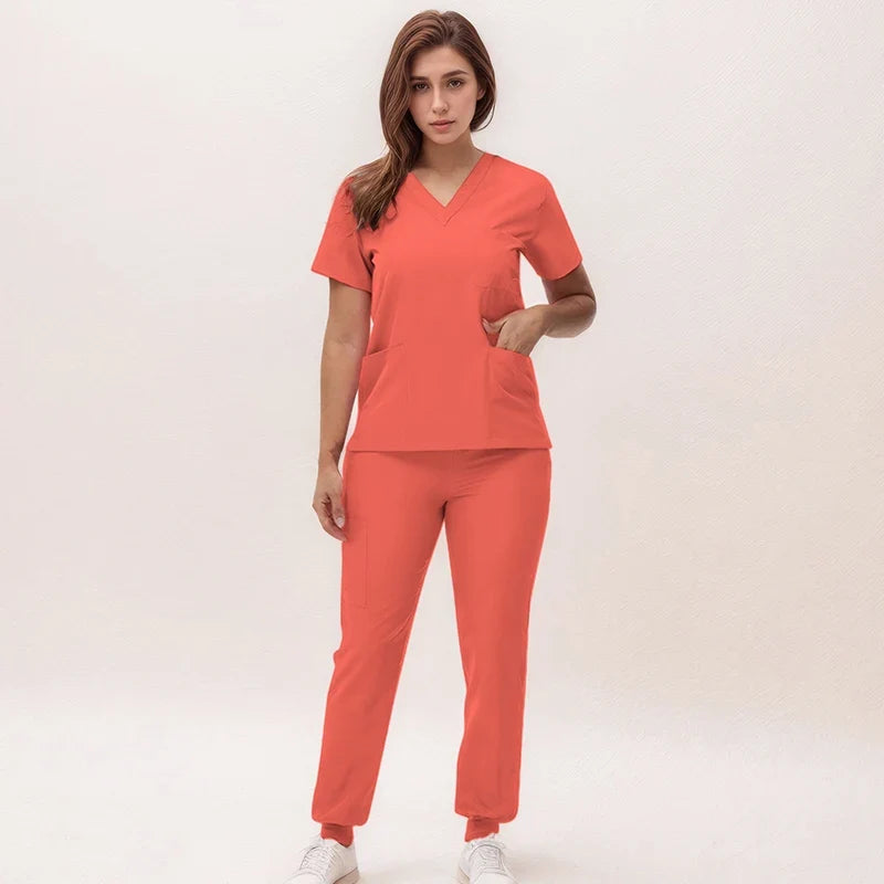 Stretchy Nurse Uniforms V-neck Top Jogger Pants Scrub Sets Surgical Workwear Dentist Nursing Suit Hospital Doctor Outfit S21