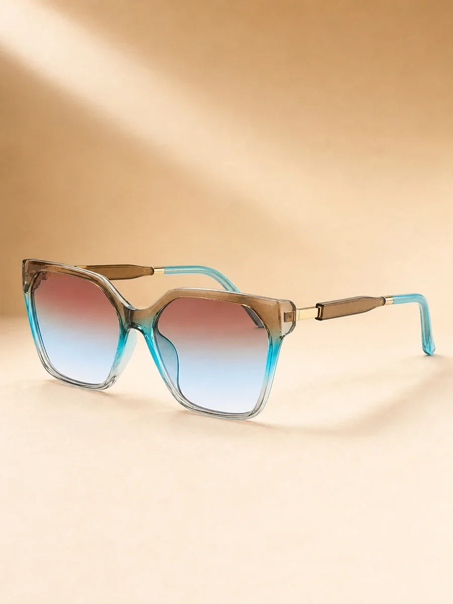High End Square Cat Eye Sunglasses with Gold Border Stitching on the Legs, Light Luxury Women's Sunglasses