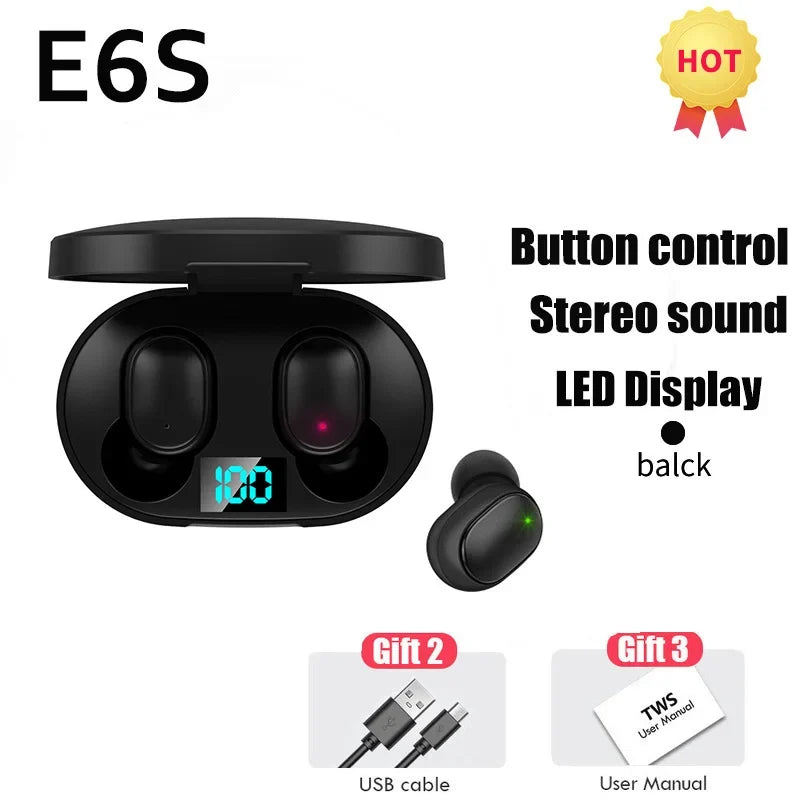 E6S Bluetooth Earphones Gaming Headset Earbuds TWS Blutooth Earphone Wireless Hearing Aids Sports EarBuds HiFi Stereo Headphones